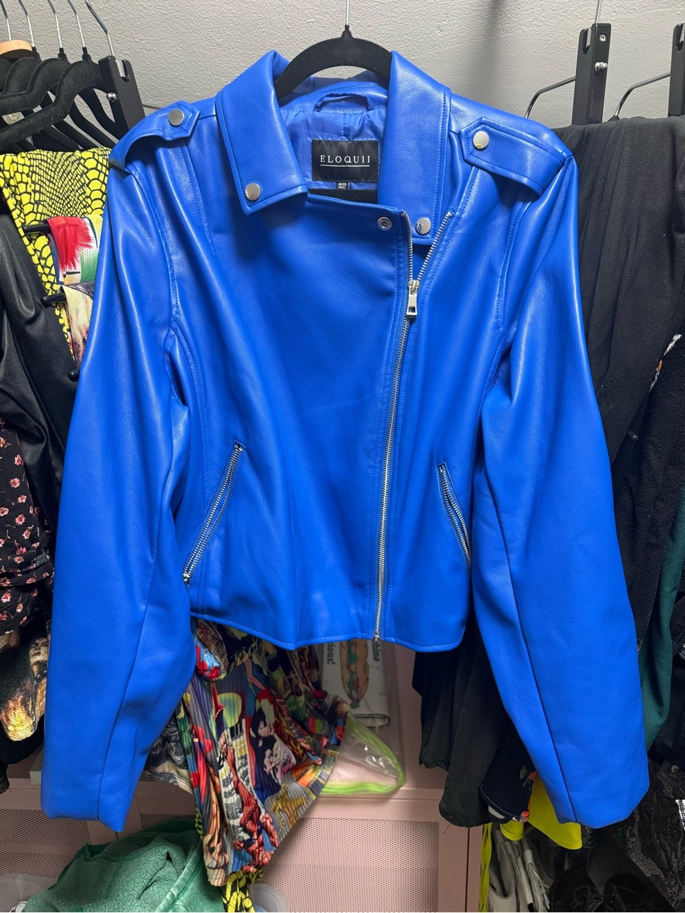Eloquii Bold Blue Faux Leather Moto Jacket